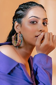 Multi-Colored Embroidered Hoop Earrings