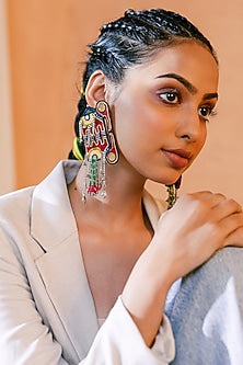 Red Embroidered Dangler Earrings