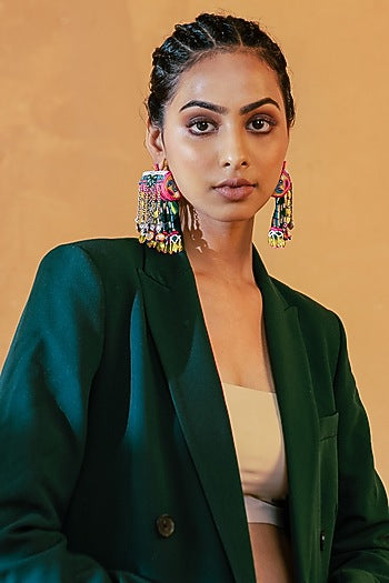 Multi-Colored Embroidered Dangler Earrings