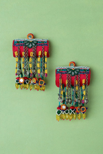Multi-Colored Embroidered Dangler Earrings