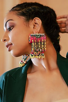 Multi-Colored Embroidered Dangler Earrings