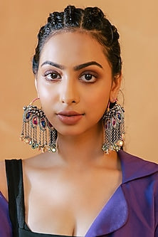 Multi-Colored Embroidered Hoop Earrings