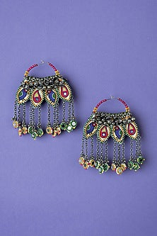 Multi-Colored Embroidered Hoop Earrings