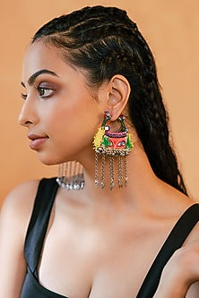 Multi-Colored Embroidered Jhumka Earrings