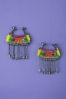 Multi-Colored Embroidered Jhumka Earrings