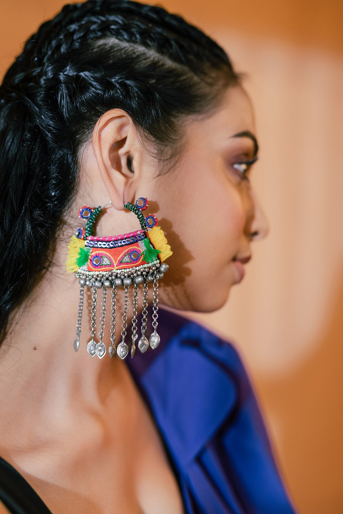 Multi-Colored Embroidered Jhumka Earrings
