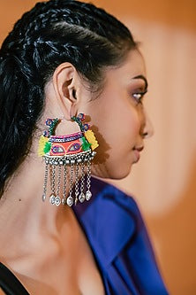 Multi-Colored Embroidered Jhumka Earrings