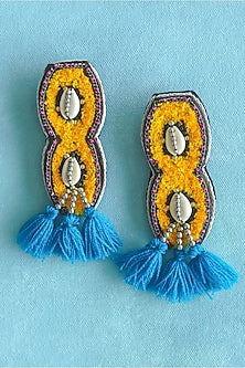 Yellow Hand Embroidered Stud Earrings