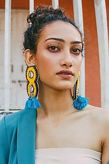 Yellow Hand Embroidered Stud Earrings