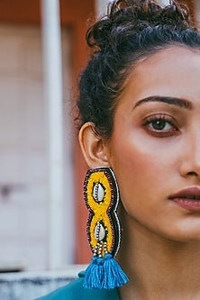 Yellow Hand Embroidered Stud Earrings