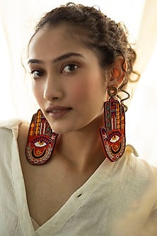Orange Hand Embroidered Stud Earrings