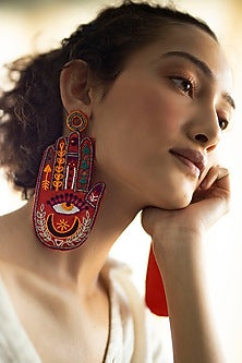 Orange Hand Embroidered Stud Earrings