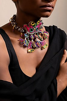 Pink Handcrafted Peacock Choker Necklace