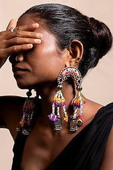 Pink Hand Embroidered Stud Earrings