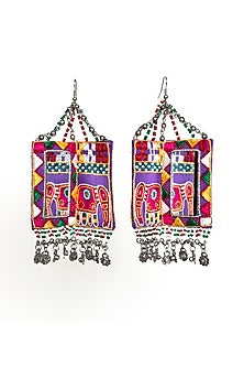 Purple Hand Embroidered Dangler Earrings