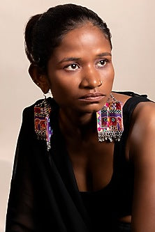Purple Hand Embroidered Dangler Earrings