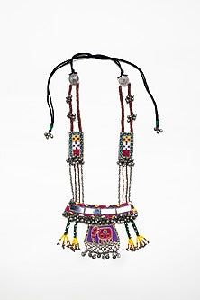 Purple Hand Embroidered Long Necklace