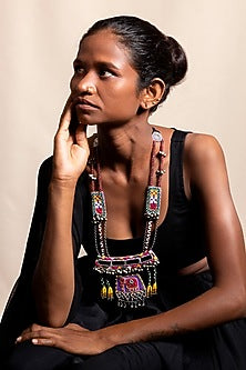 Purple Hand Embroidered Long Necklace