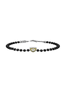 White Finish Beaded Bracelet With Yellow Enamelled Heart In Sterling Silver