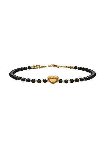 Gold Plated Beaded Bracelet With Orange Enamelled Heart In Sterling Silver