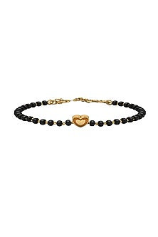 Gold Plated Beaded Bracelet With Orange Enamelled Heart In Sterling Silver