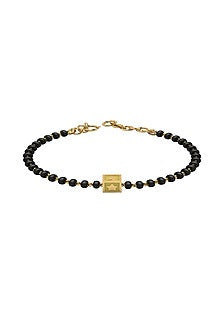 Gold Plated Beaded Bracelet With Yellow Square In Sterling Silver