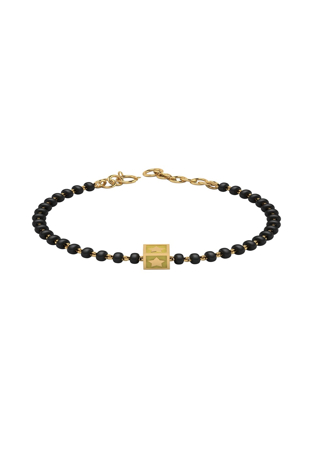 Gold Plated Beaded Bracelet With Yellow Square In Sterling Silver