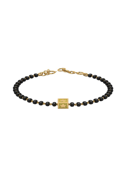 Gold Plated Beaded Bracelet With Yellow Square In Sterling Silver