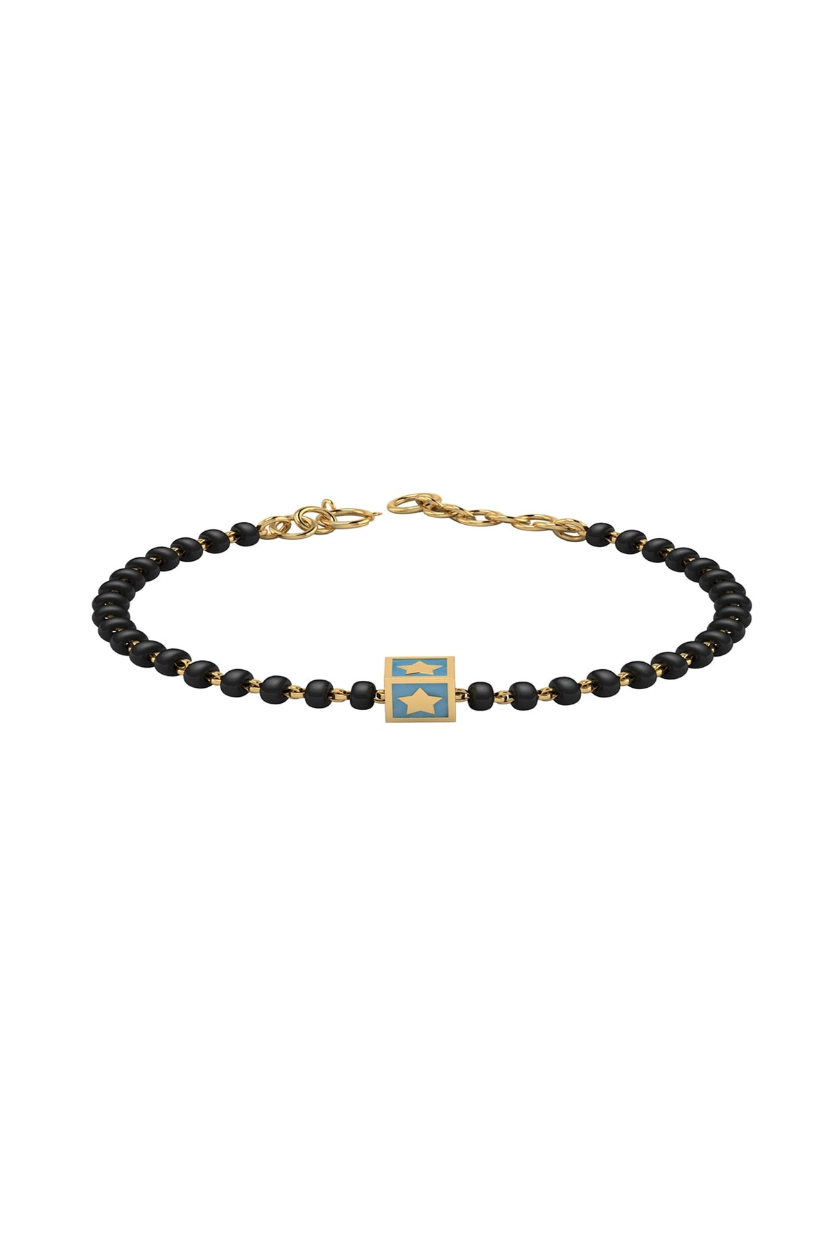 Rose Gold Plated Beaded Bracelet With Blue Square In Sterling Silver