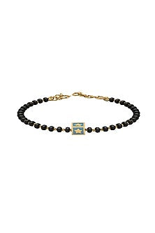 Rose Gold Plated Beaded Bracelet With Blue Square In Sterling Silver