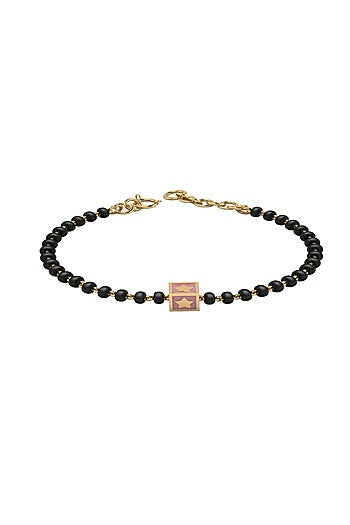 Rose Gold Plated Beaded Bracelet With Pink Square In Sterling Silver