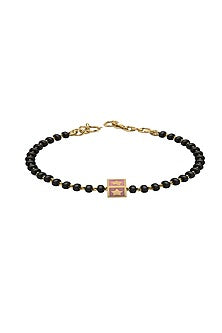 Rose Gold Plated Beaded Bracelet With Pink Square In Sterling Silver