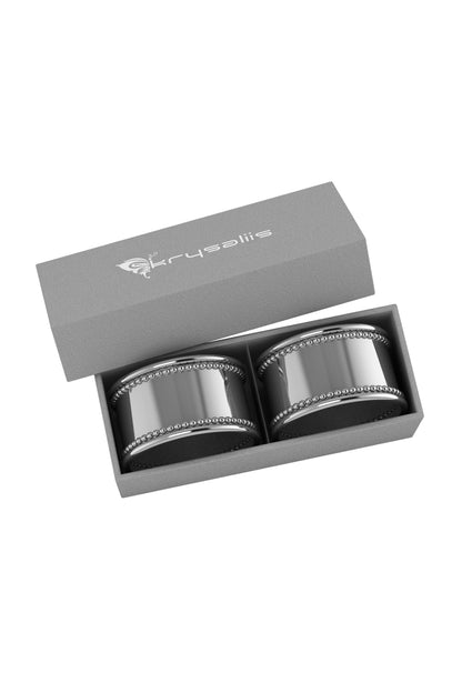 Pure Silver Plated Beaded Oval Napkin Ring Set