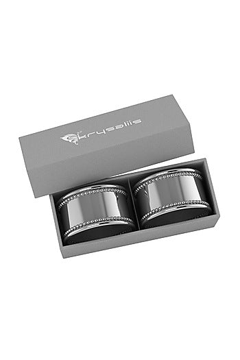 Pure Silver Plated Beaded Oval Napkin Ring Set