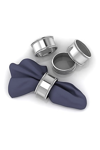 Pure Silver Plated Beaded Oval Napkin Ring Set