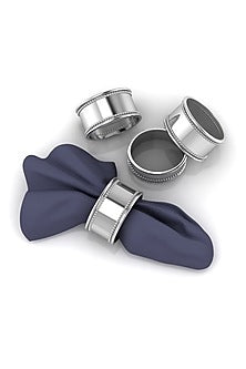 Pure Silver Plated Beaded Oval Napkin Ring Set