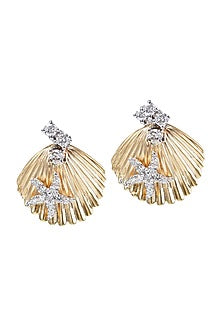 Two-Tone Finish Round Shaped Diamond Starfish Stud Earrings