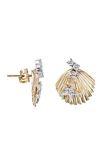 Two-Tone Finish Round Shaped Diamond Starfish Stud Earrings