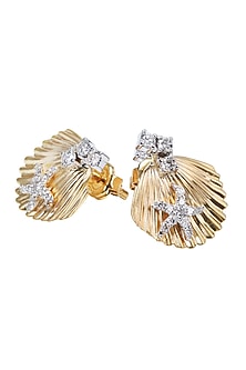 Two-Tone Finish Round Shaped Diamond Starfish Stud Earrings