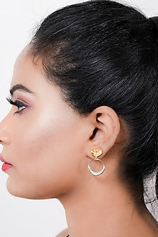 Two-Tone Finish Round Shaped Diamond Ocean Wave Dangler Earrings