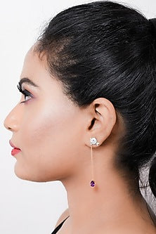 Two-Tone Finish Round Shaped Amethyst Purple Diamond Dangler Earrings