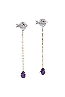 Two-Tone Finish Round Shaped Amethyst Purple Diamond Dangler Earrings