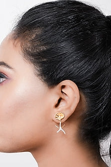 Two-Tone Finish Round Shaped Diamond & Pearl Dangler Earrings