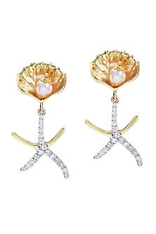 Two-Tone Finish Round Shaped Diamond & Pearl Dangler Earrings