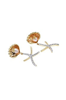 Two-Tone Finish Round Shaped Diamond & Pearl Dangler Earrings