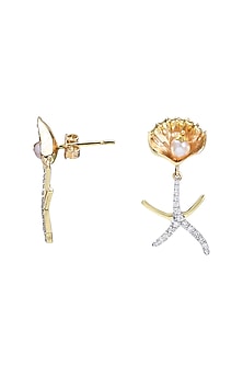Two-Tone Finish Round Shaped Diamond & Pearl Dangler Earrings
