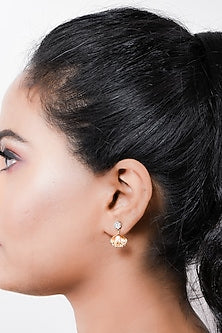 Two-Tone Finish Round Shaped Diamond & Pearl Dangler Earrings