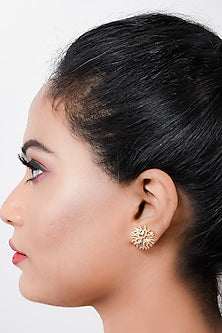 Two-Tone Finish Round Shaped Diamond Coral Stud Earrings
