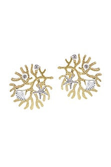 Two-Tone Finish Round Shaped Diamond Coral Stud Earrings