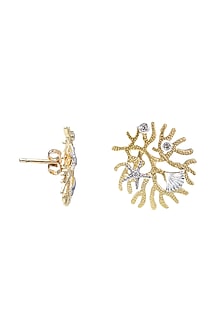 Two-Tone Finish Round Shaped Diamond Coral Stud Earrings